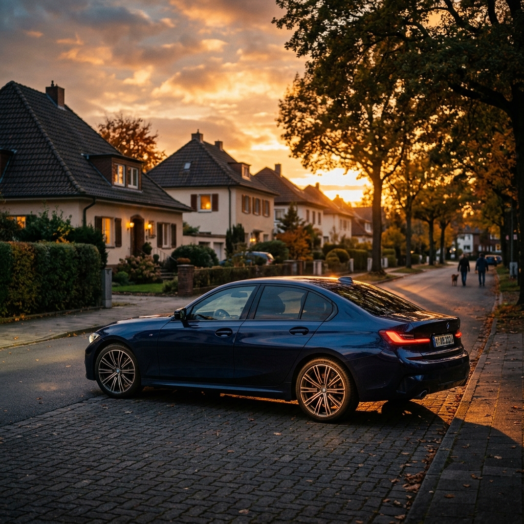 Auto auf einer Straße in der Abenddämmerung